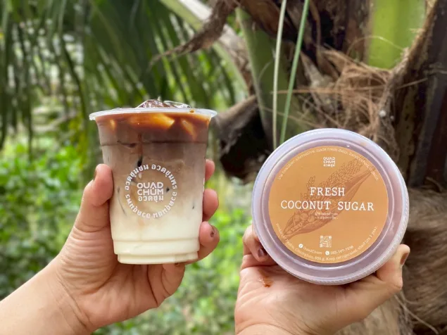 Iced coffee served with fresh coconut sugar